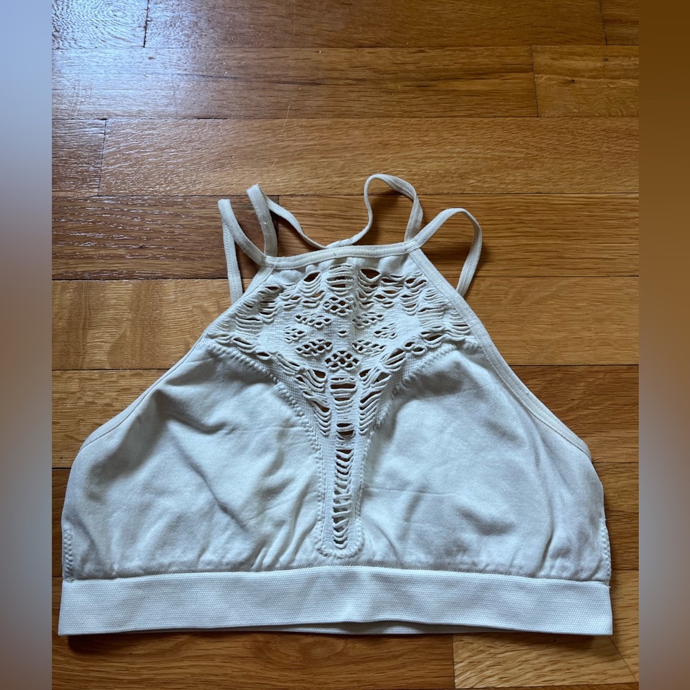 Cream Halter Bralette with Cutout Design Criss-Cross Straps Women’s XS/S